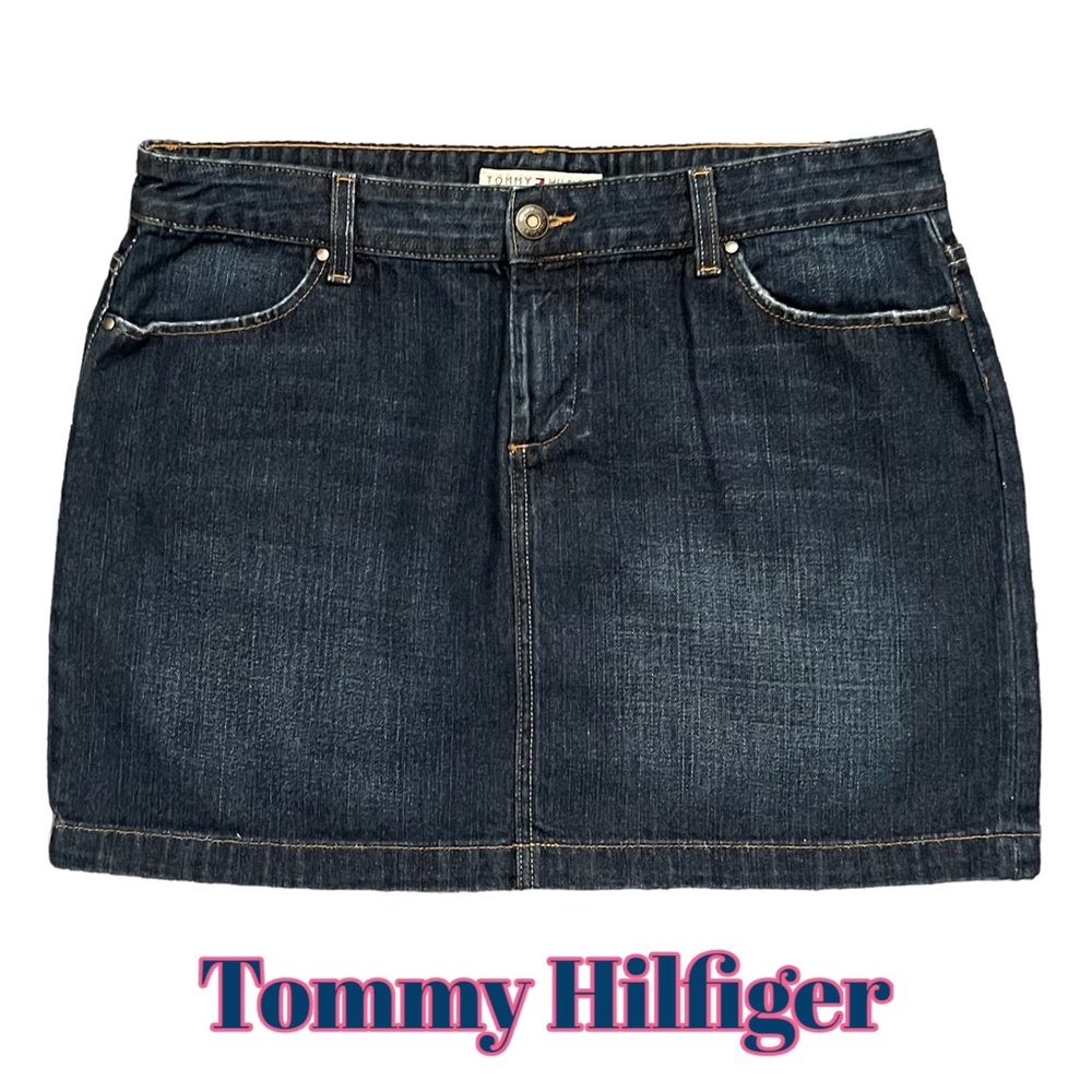 Tommy Hilfiger Distressed Denim Dark Wash Jean Mini Skirt Size 14 - Picture 14 of 14